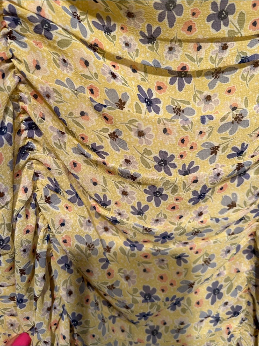 Lush Yellow Floral Ruched Puff-Sleeve Mini Dress - Picture 5 of 6